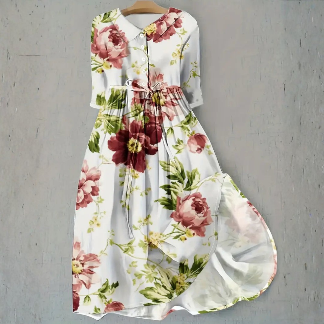 Agatha | Garden Rose Tie Waist Midi Dress TARHUS