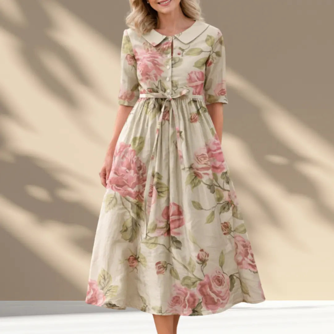 Clarissa | English Rose Tie Waist Midi Dress TARHUS