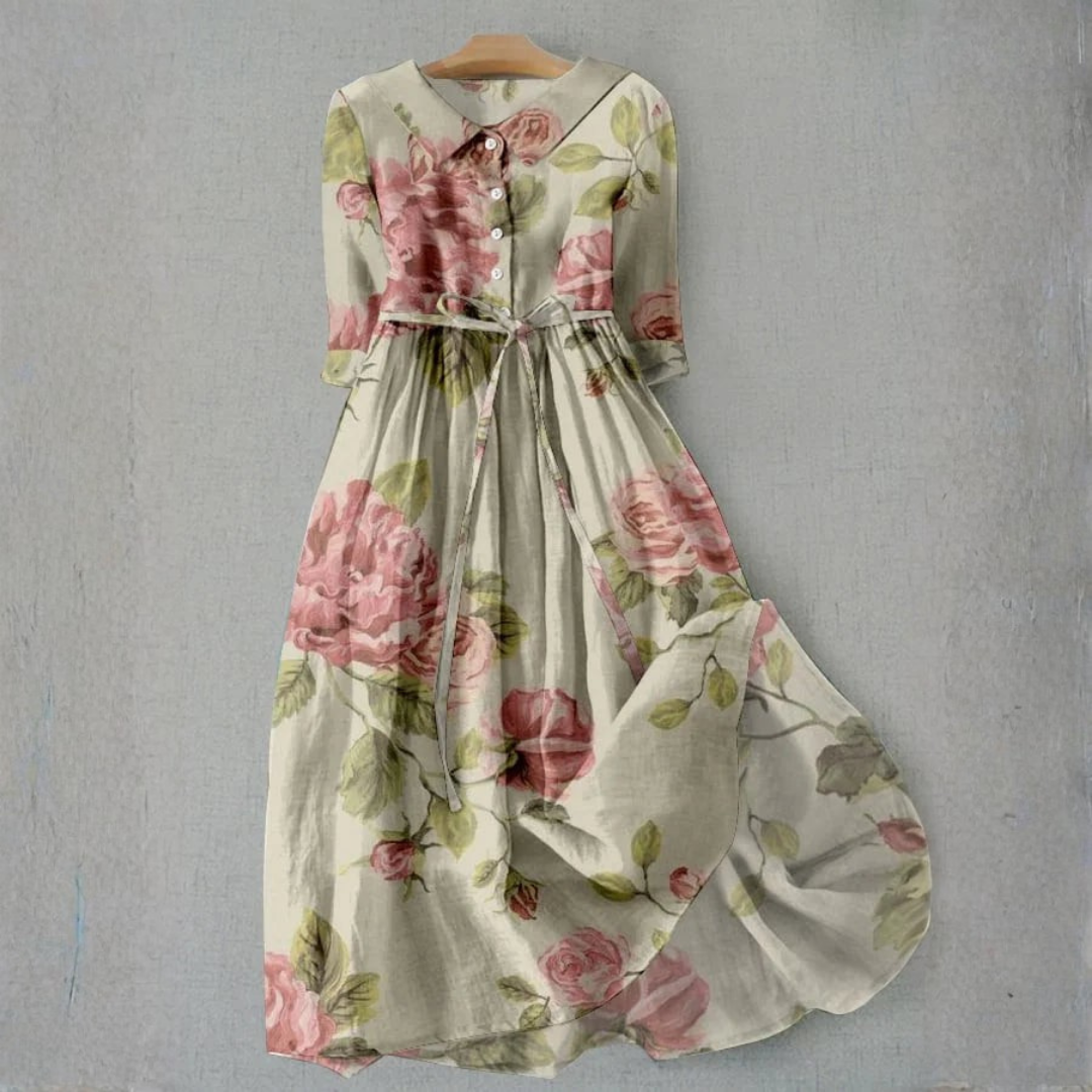 Clarissa | English Rose Tie Waist Midi Dress TARHUS