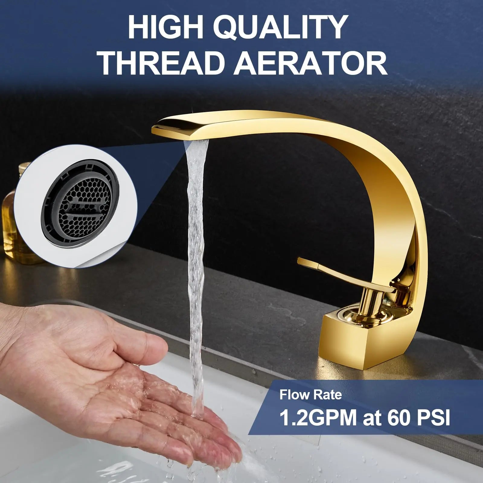 Modern Single Hole 1-Handle C-Shaped Curved Spout Bathroom Sink Faucet In Gold - TARHUS