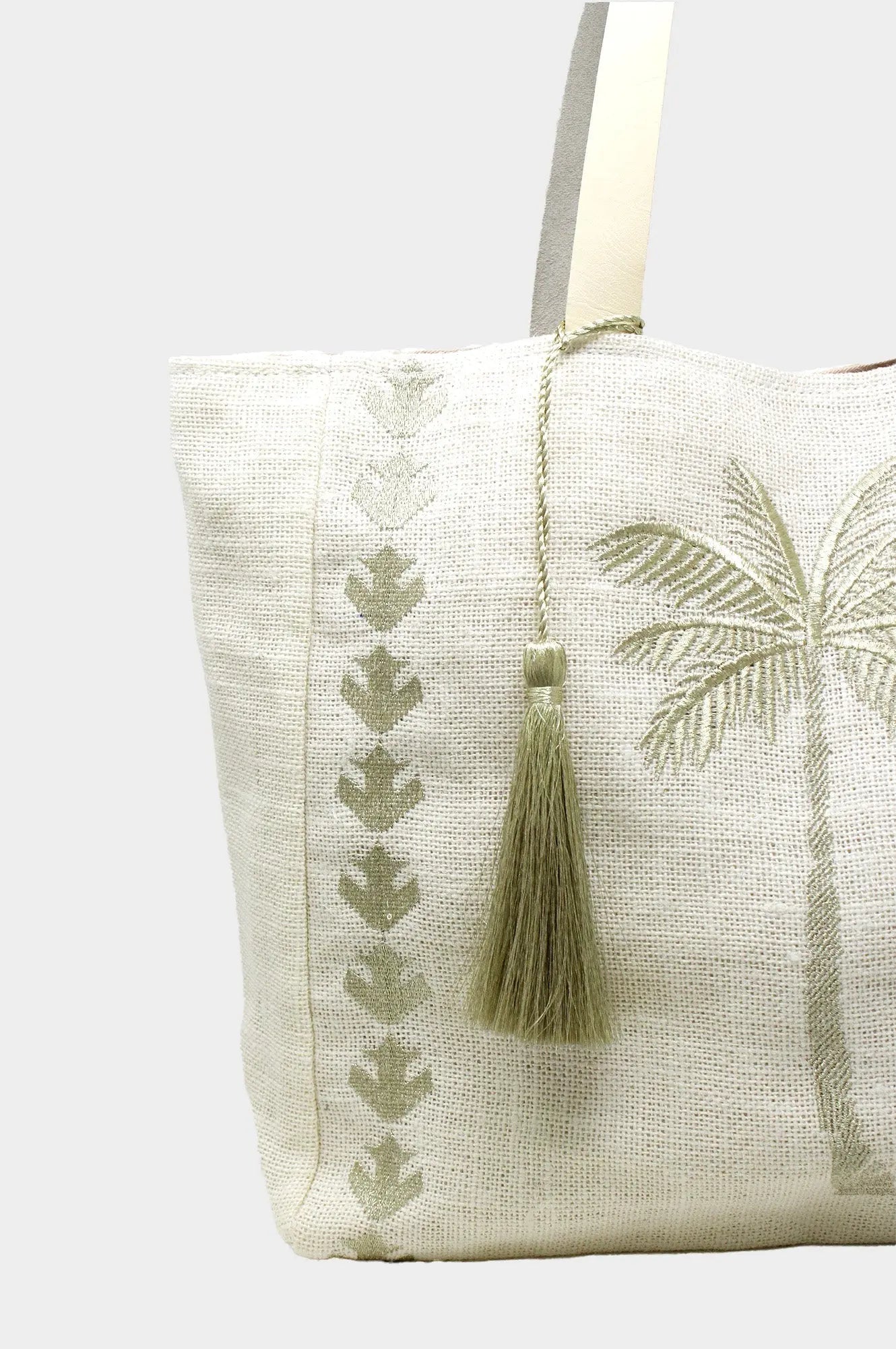 Palm Tree Jute Beach Bag | White/Light Gold - TARHUS