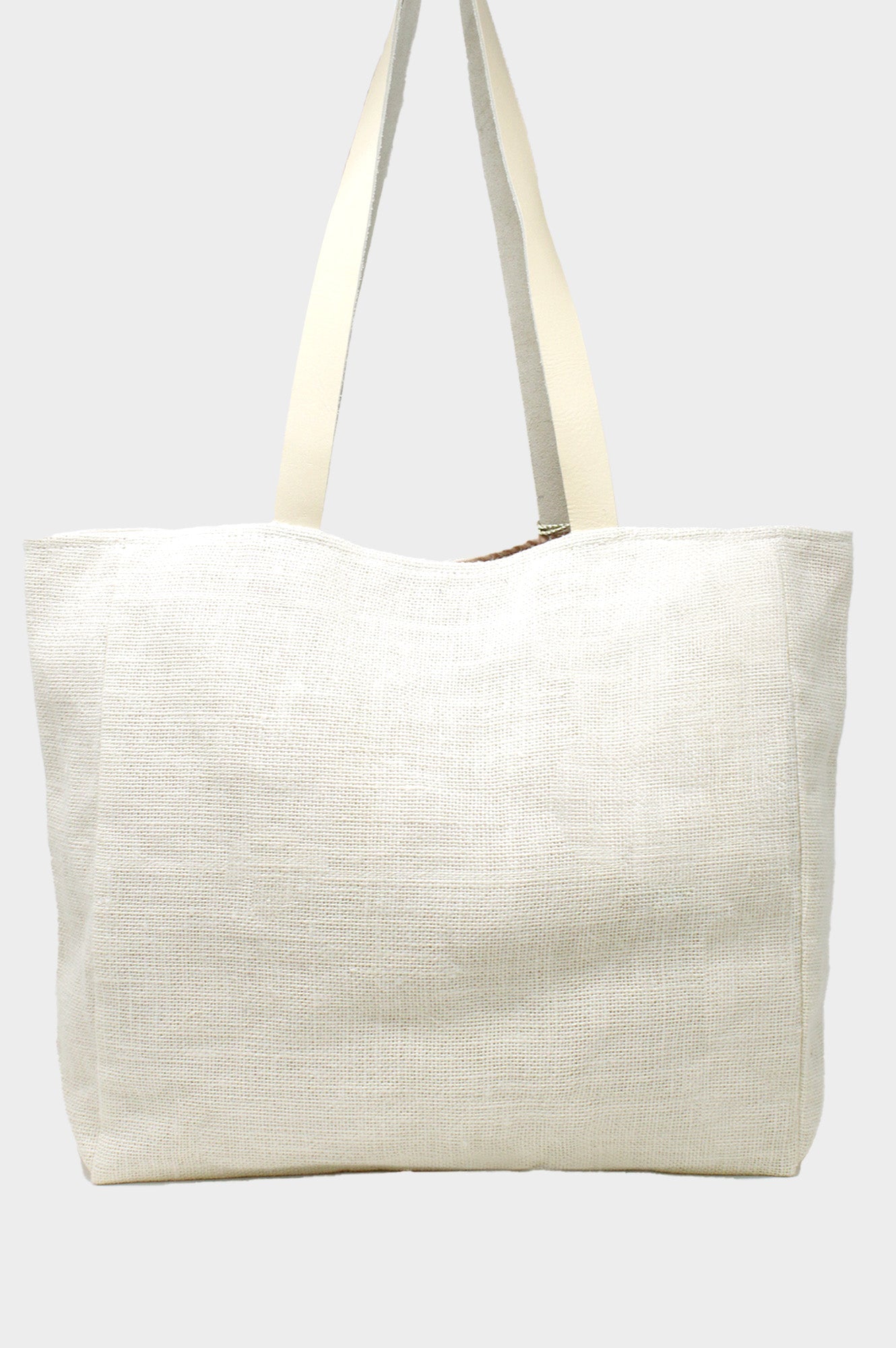 Palm Tree Jute Beach Bag | White/Light Gold - TARHUS
