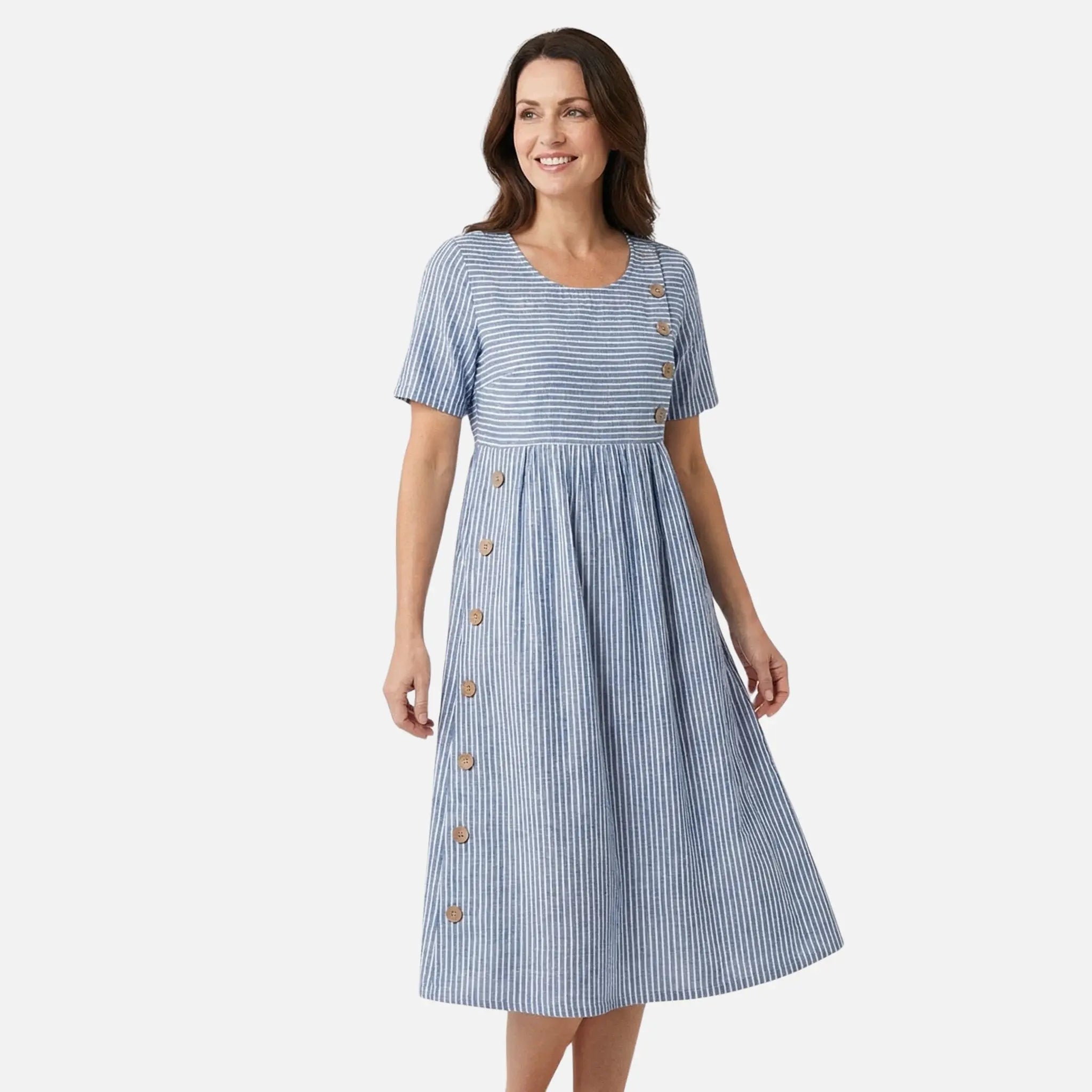 Linen Midi Dress with Button Detailing for Women TARHUS SS - Womens - Midi Dress