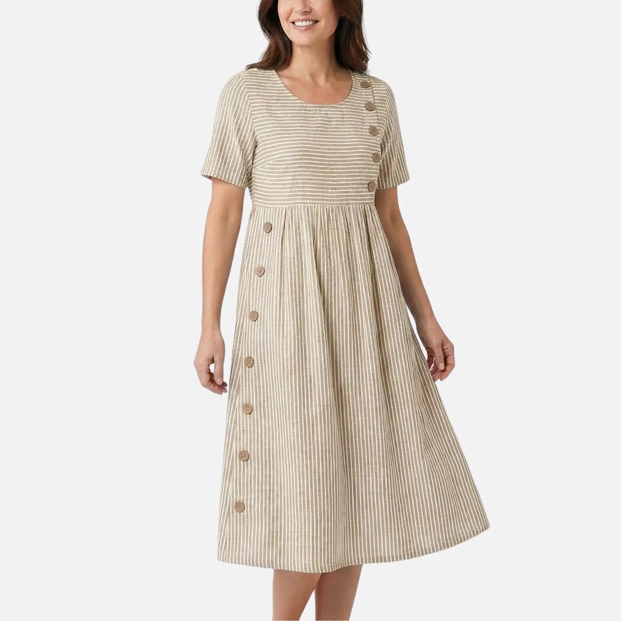 Linen Midi Dress with Button Detailing for Women TARHUS SS - Womens - Midi Dress