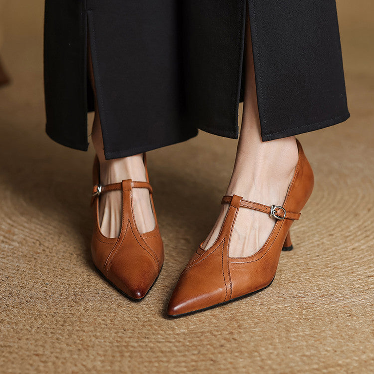 Lorena Genuine Leather Heels - TARHUS