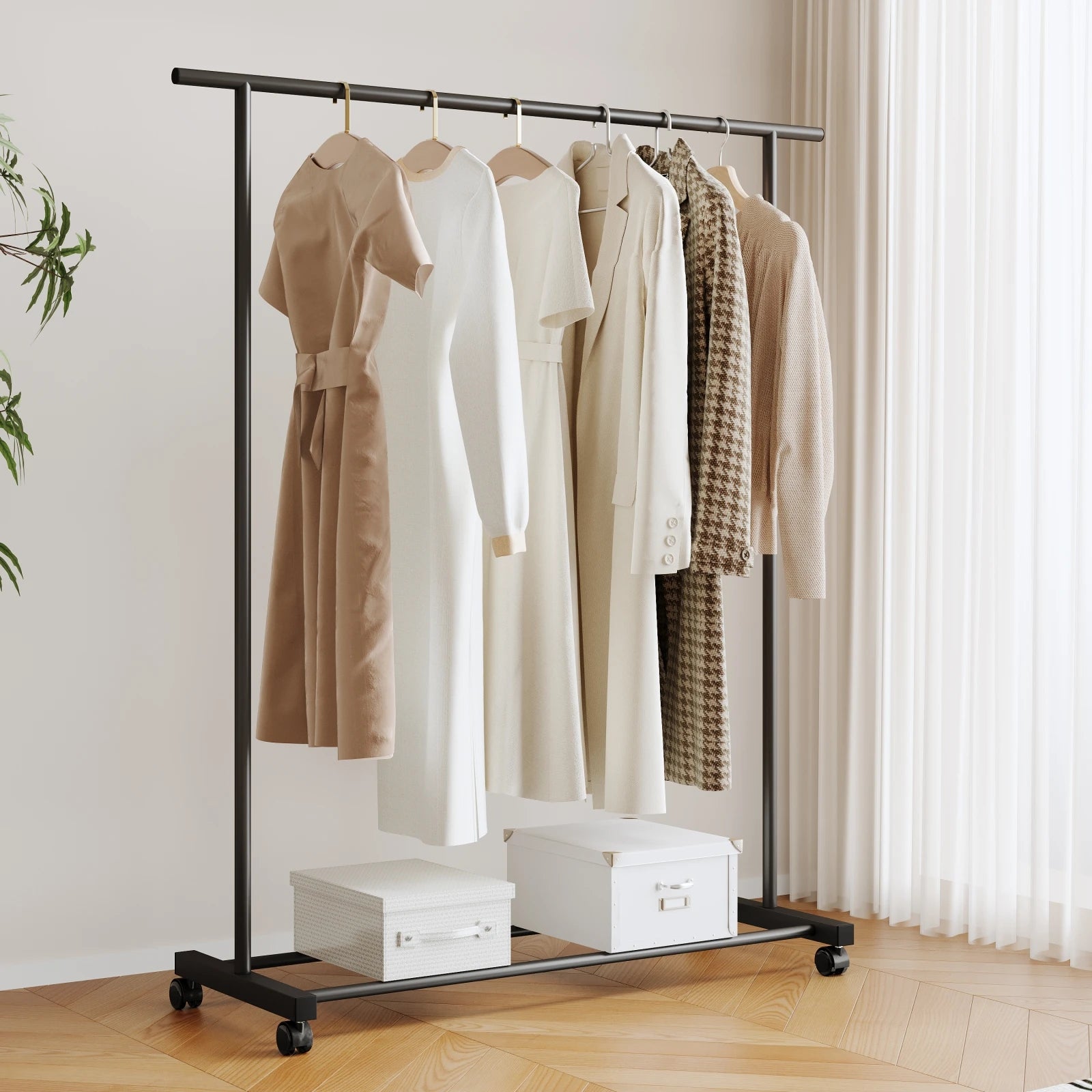 Heavy-Duty Double-Pole Clothes Rack | Floor-Standing Garment Organizer & Indoor Drying