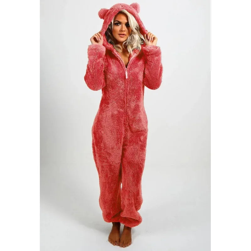 Women's Cozy Fleece-Lined Hooded Jumpsuit - TARHUS