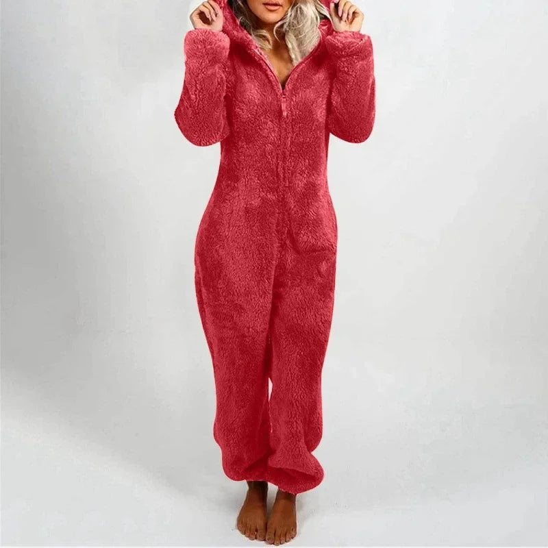 Women's Cozy Fleece-Lined Hooded Jumpsuit - TARHUS