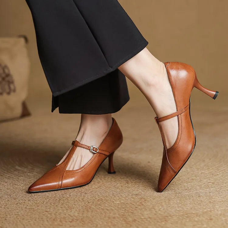 Lorena Genuine Leather Heels - TARHUS