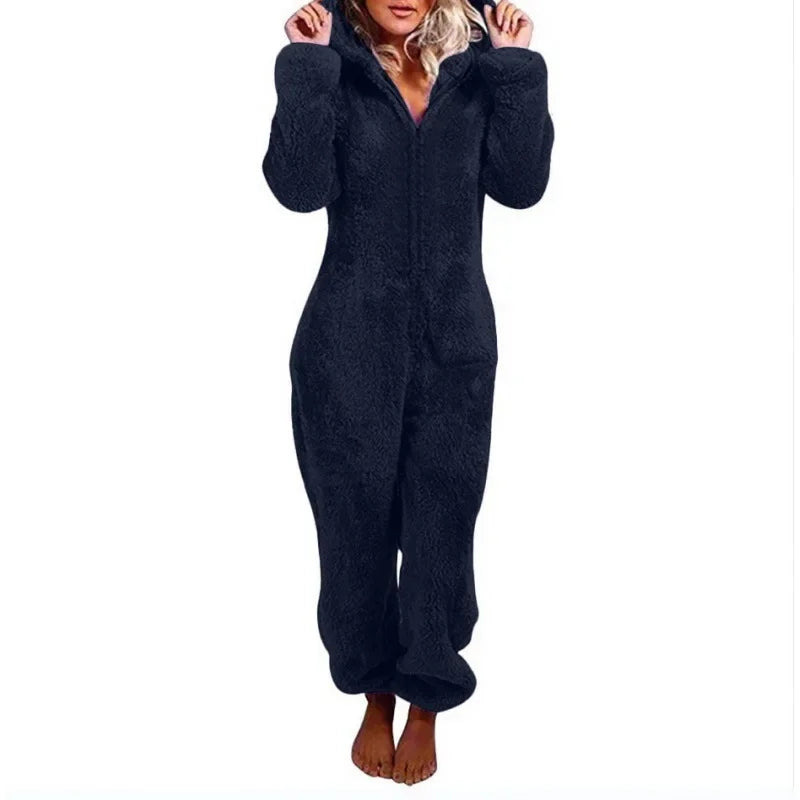 Women's Cozy Fleece-Lined Hooded Jumpsuit - TARHUS