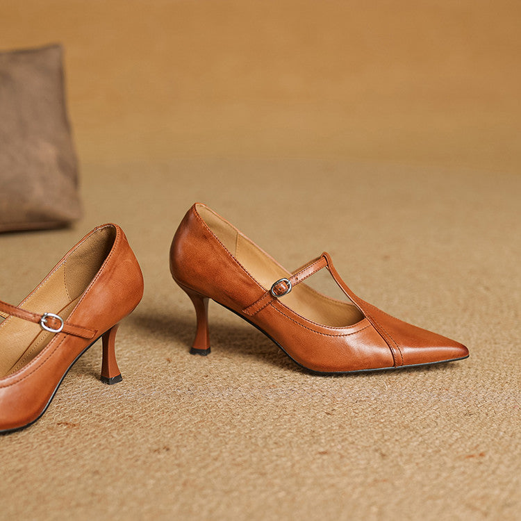 Lorena Genuine Leather Heels - TARHUS