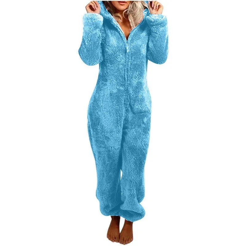 Women's Cozy Fleece-Lined Hooded Jumpsuit - TARHUS