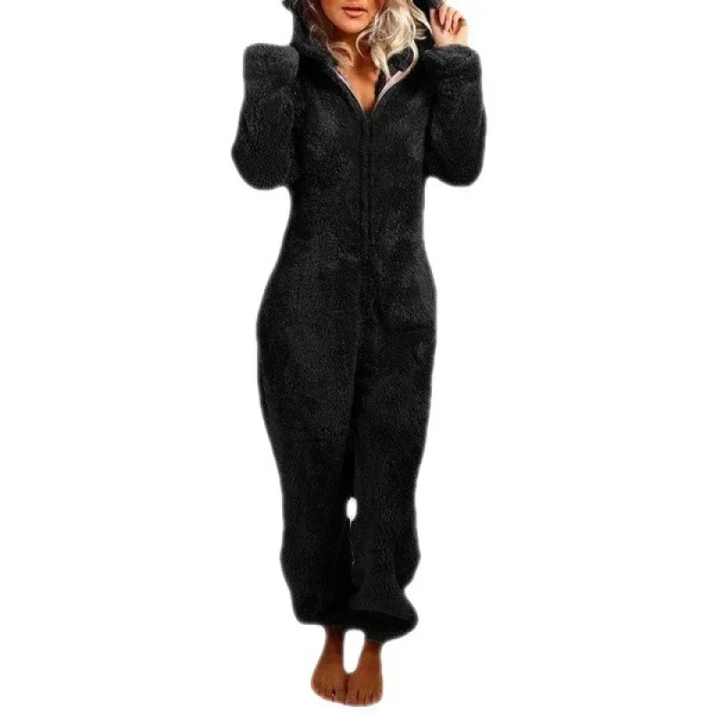 Women's Cozy Fleece-Lined Hooded Jumpsuit - TARHUS