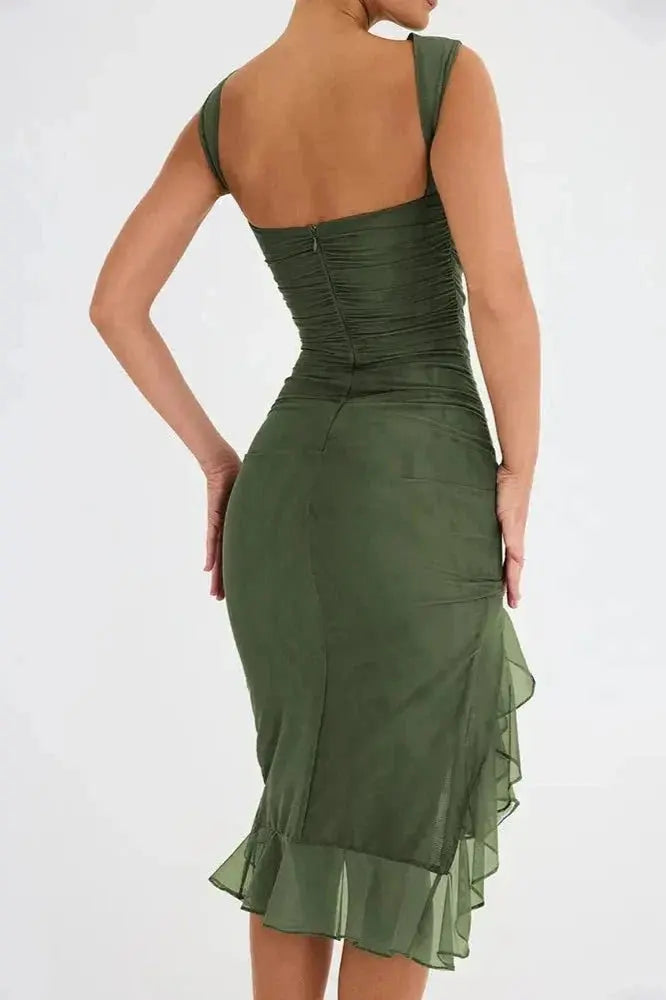 Aurevia | Women Ruched Sleeveless Midi Wedding Guest Dress TARHUS Dresses