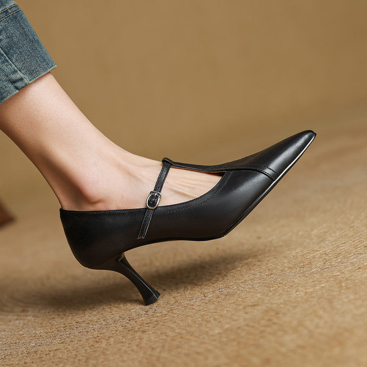 Lorena Genuine Leather Heels - TARHUS