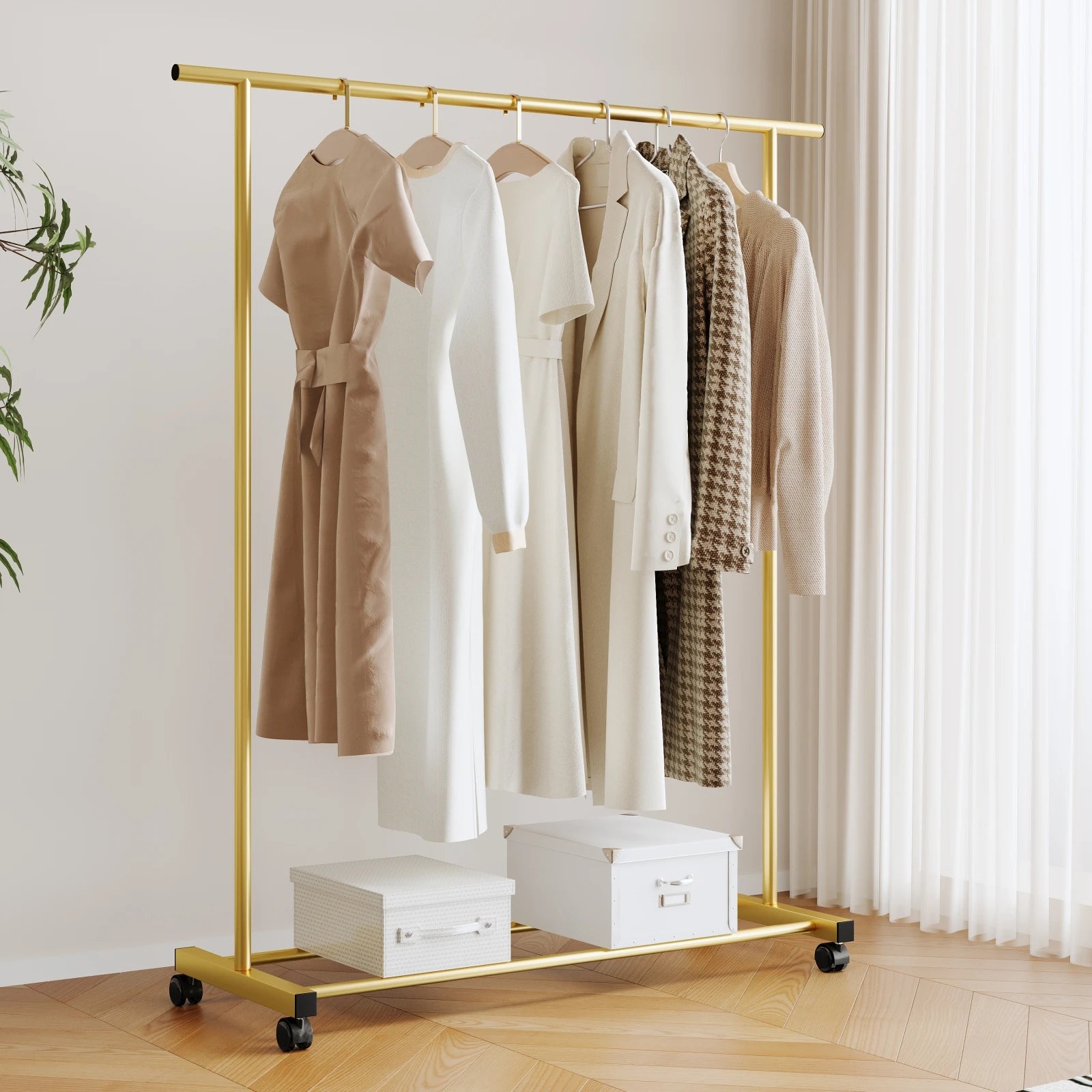 Heavy-Duty Double-Pole Clothes Rack | Floor-Standing Garment Organizer & Indoor Drying
