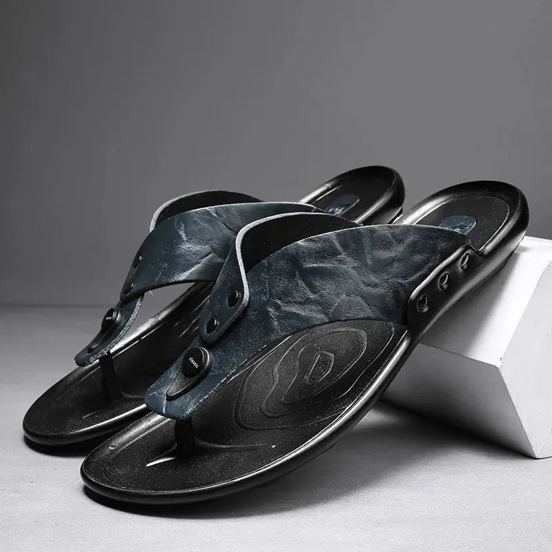 Arvento | Italian Leather Slides – Rivet Detail with Anti-Slip Comfort Sole TARHUS Men shoes