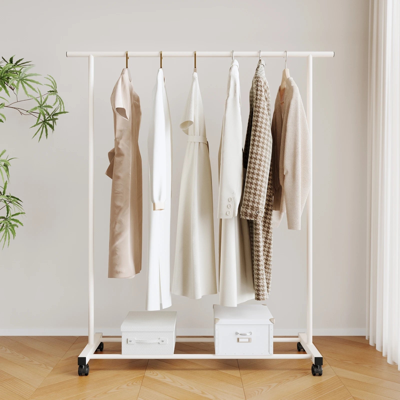 Heavy-Duty Double-Pole Clothes Rack | Floor-Standing Garment Organizer & Indoor Drying