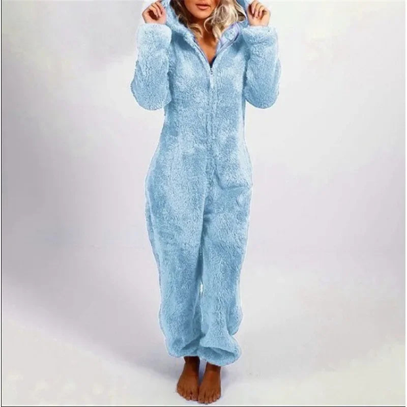 Women's Cozy Fleece-Lined Hooded Jumpsuit - TARHUS