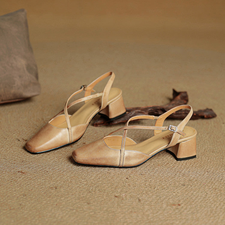 Cecelia | Heels – Leather Closed Toe Block Heel Shoes with Strap TARHUS