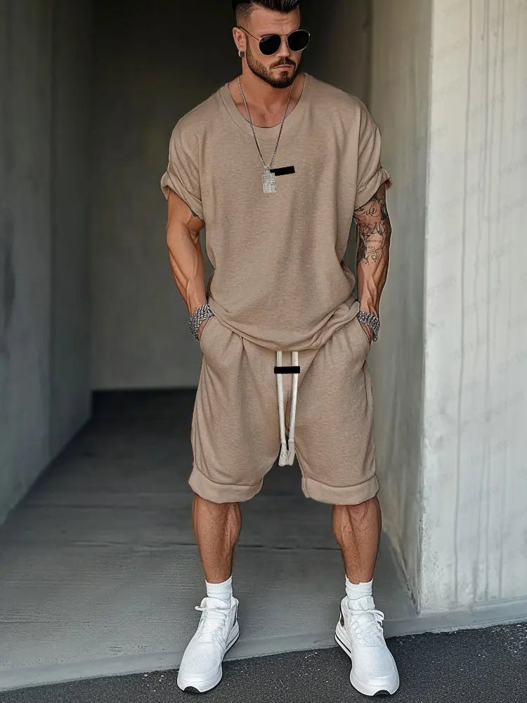 Men’s Athleisure 2-Piece Set – Relaxed Fit T-Shirt & Shorts Outfit - TARHUS