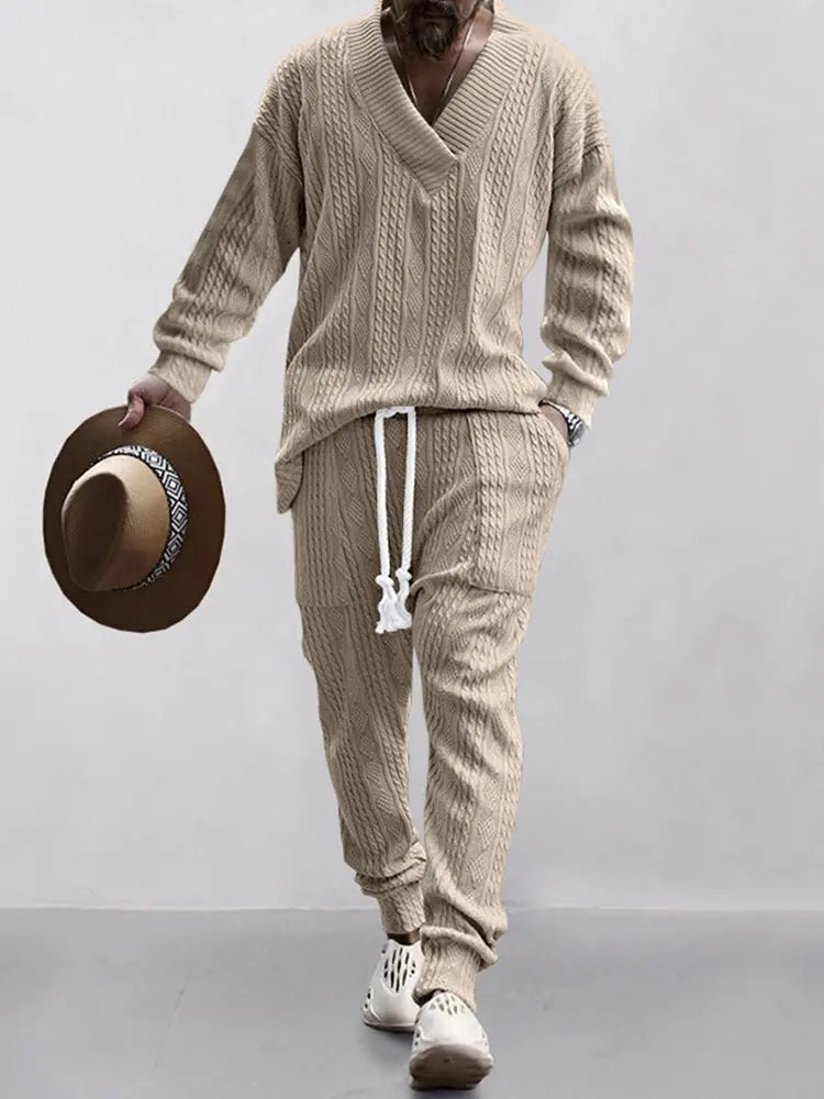 Men’s Knit Lounge Set – Cozy Streetwear Loungewear Tracksuit - TARHUS