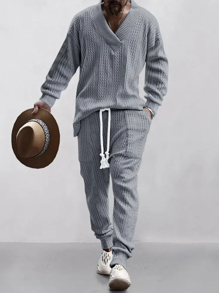 Men’s Knit Lounge Set – Cozy Streetwear Loungewear Tracksuit - TARHUS