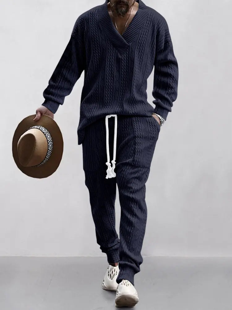 Men’s Knit Lounge Set – Cozy Streetwear Loungewear Tracksuit - TARHUS
