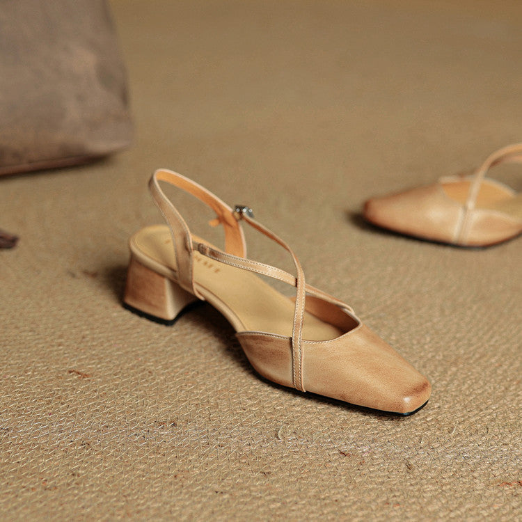 Cecelia | Heels – Leather Closed Toe Block Heel Shoes with Strap TARHUS