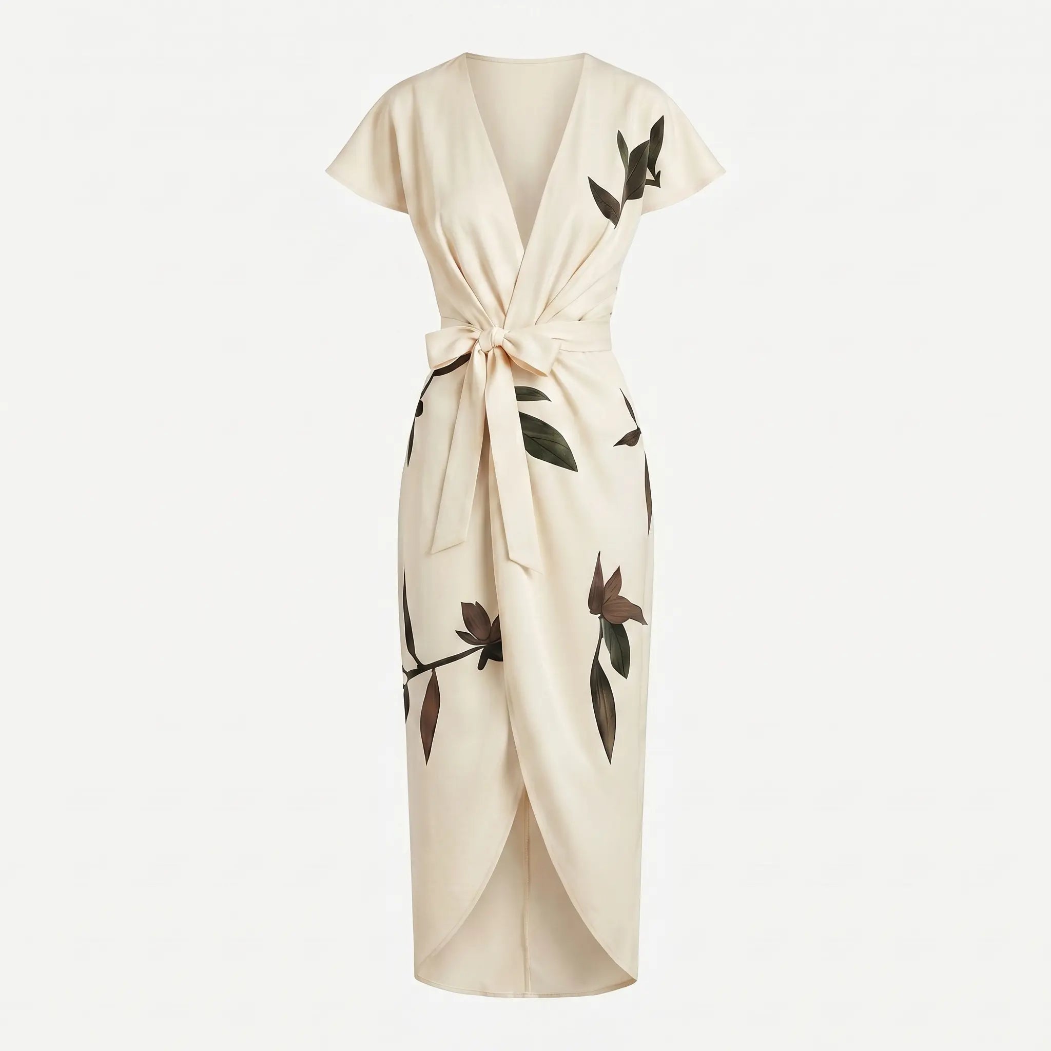 Satin Wrap Midi Dress with Leaf Print for Women TARHUS SS - Womens - Midi Dress