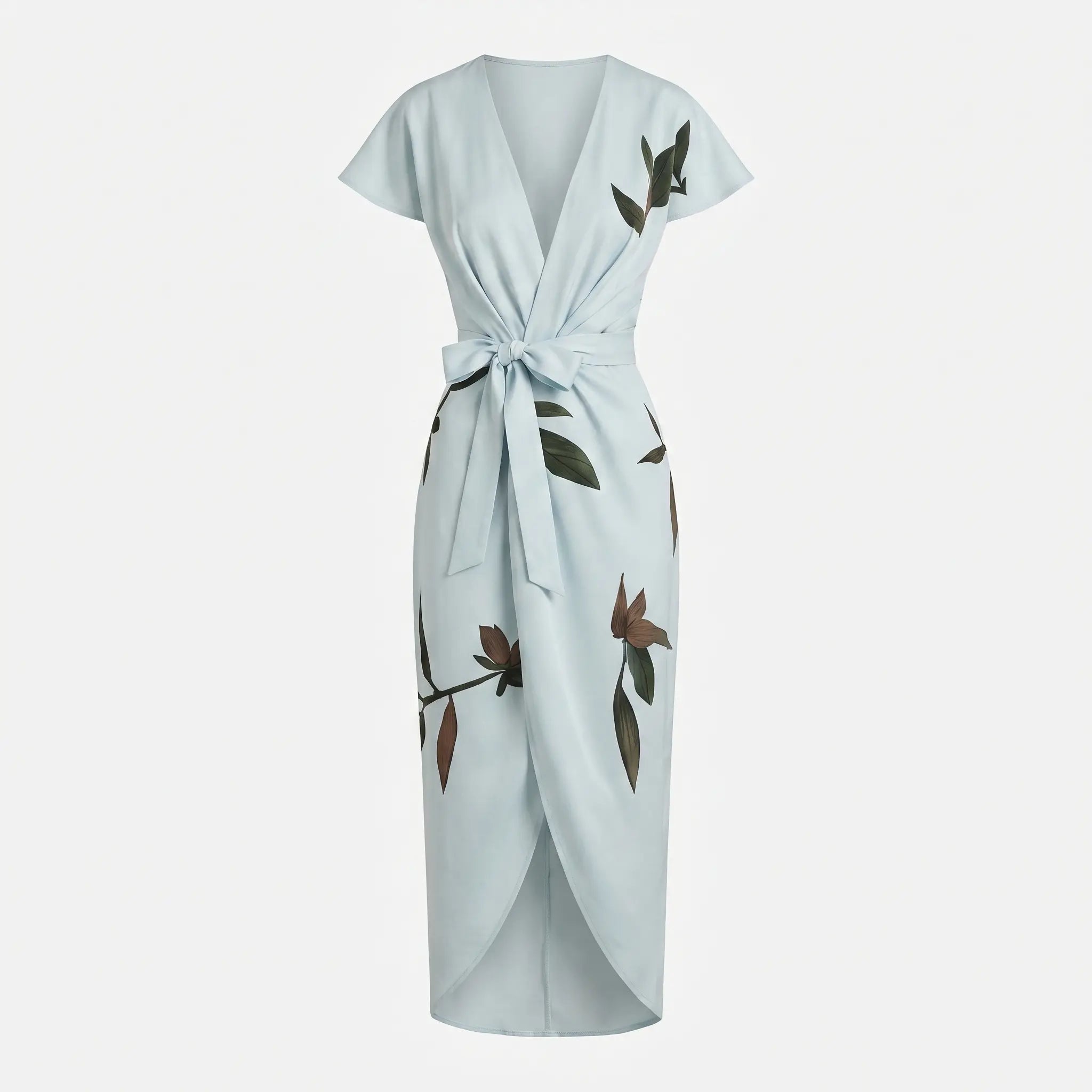 Satin Wrap Midi Dress with Leaf Print for Women TARHUS SS - Womens - Midi Dress