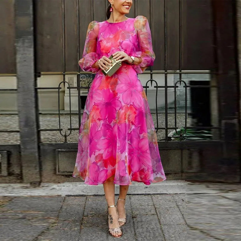 Elegant Floral Print Dress for Women | Aria - TARHUS