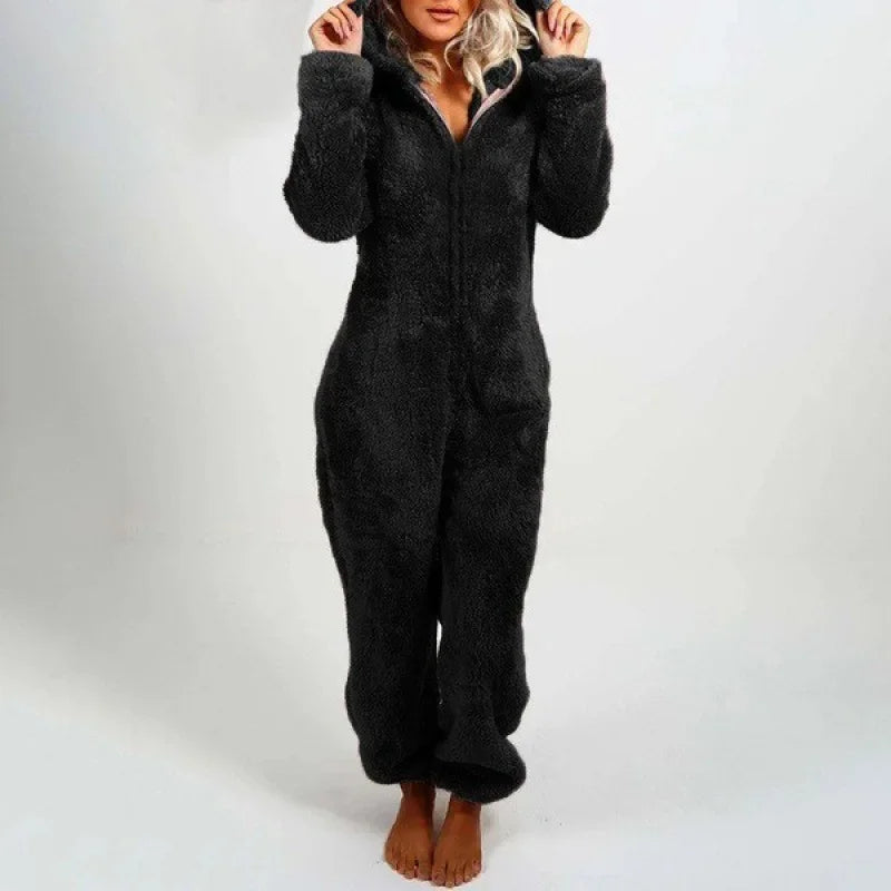 Women's Cozy Fleece-Lined Hooded Jumpsuit - TARHUS