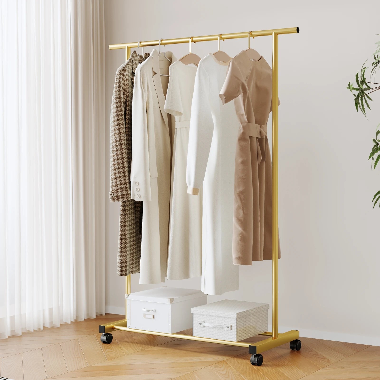 Heavy-Duty Double-Pole Clothes Rack | Floor-Standing Garment Organizer & Indoor Drying