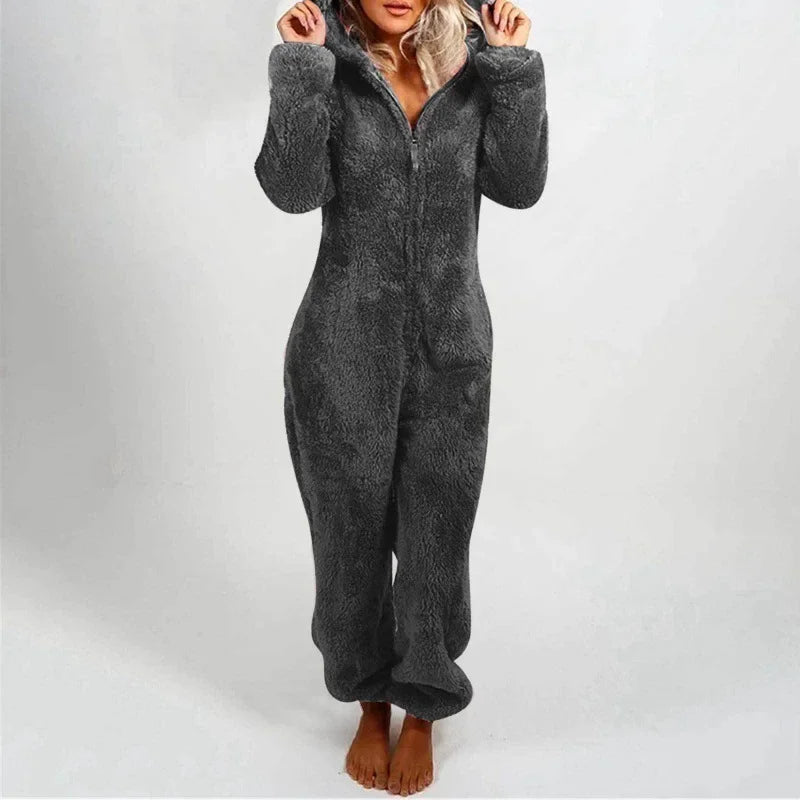 Women's Cozy Fleece-Lined Hooded Jumpsuit - TARHUS