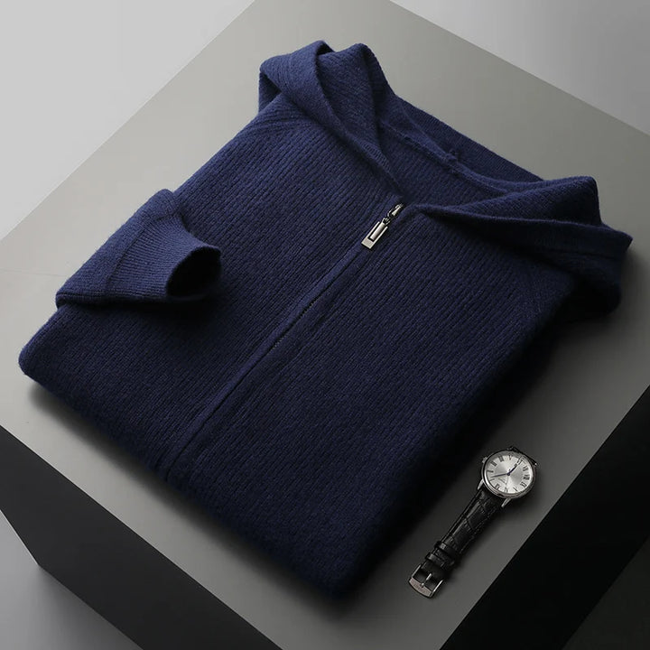 Fabian | Men’s Cashmere Zipper Vest with Hood – Luxury Knit Hoodie TARHUS