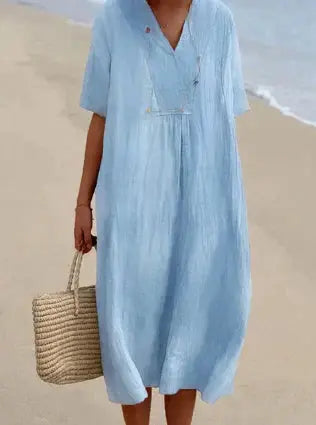 Ruby | V-Neck Cotton Dress - TARHUS