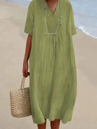 Ruby | V-Neck Cotton Dress - TARHUS