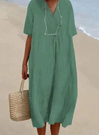 Ruby | V-Neck Cotton Dress - TARHUS