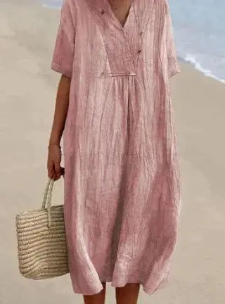 Ruby | V-Neck Cotton Dress - TARHUS