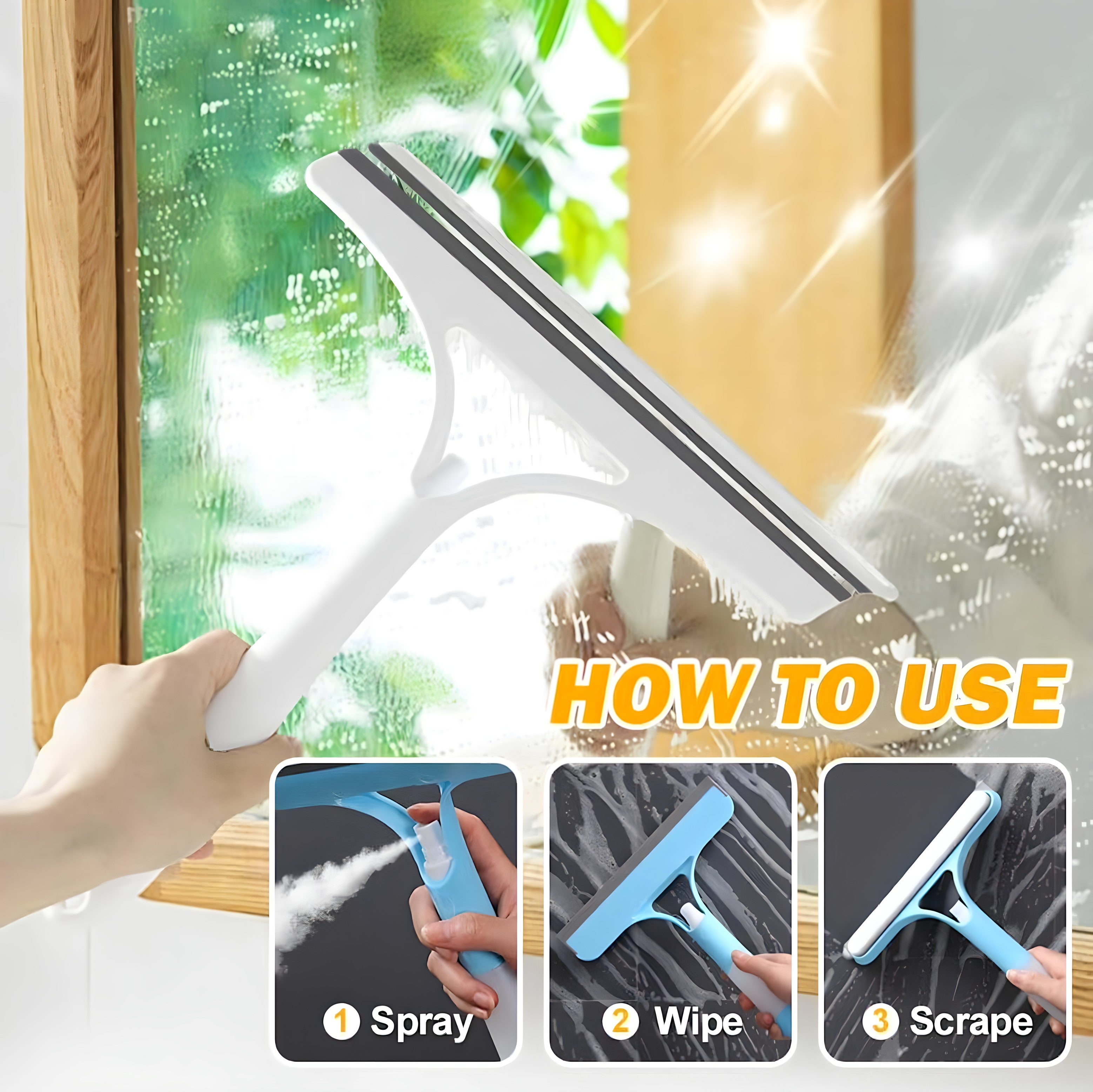 SqueezyClean | 3-in-1 Window Squeegee – Glass Cleaner for Home, Car & Shower (1+1 FREE) TARHUS