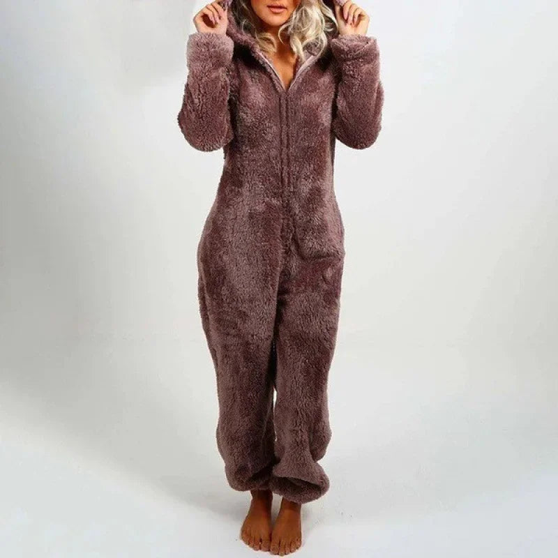 Women's Cozy Fleece-Lined Hooded Jumpsuit - TARHUS