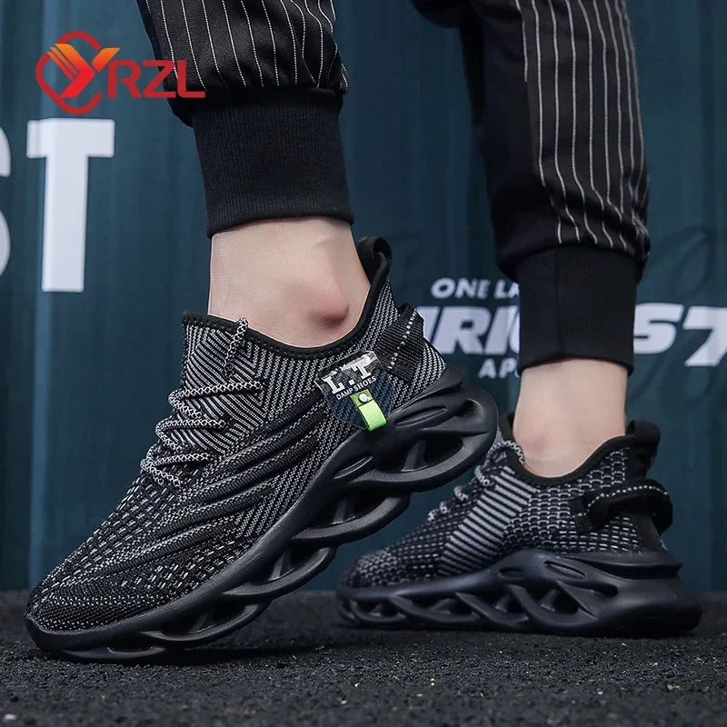 YRZL Men Sports Running Black Jogging Shoes Casual Sneakers Outdoor Breathable Mesh Women Light Shock-absorption Black Tennis TARHUS