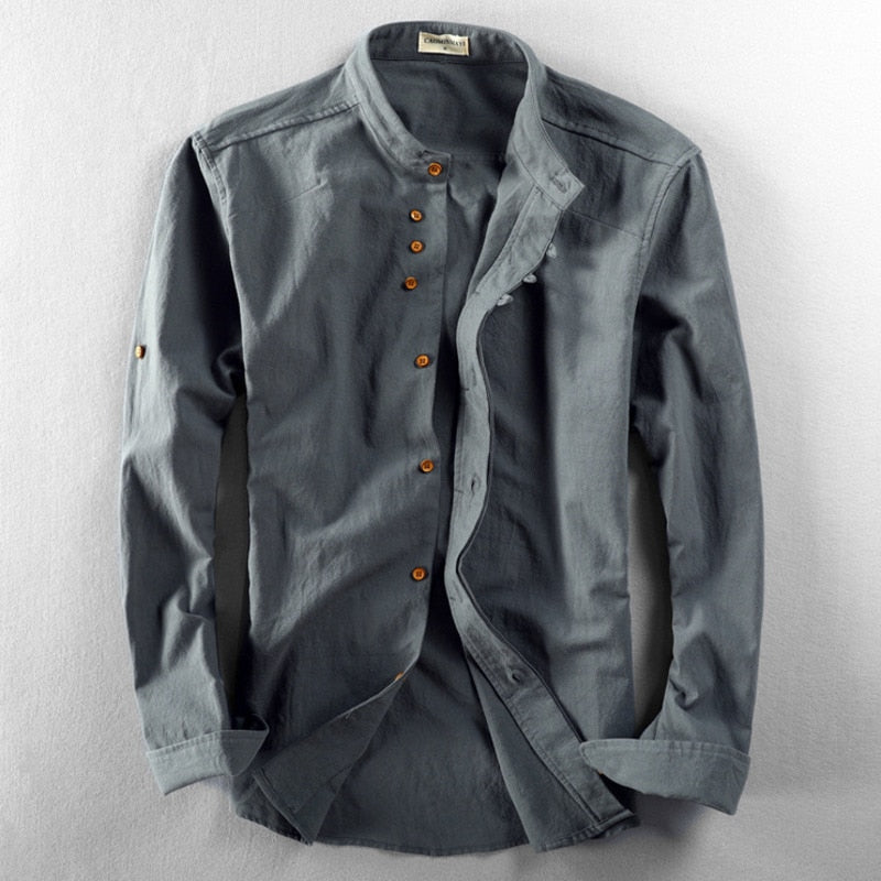 Men’s Katana Shirt | Japanese-Inspired Linen Blend – Modern Stand Collar TARHUS Men's Apparel
