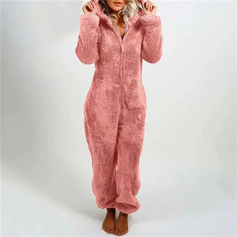 Women's Cozy Fleece-Lined Hooded Jumpsuit - TARHUS