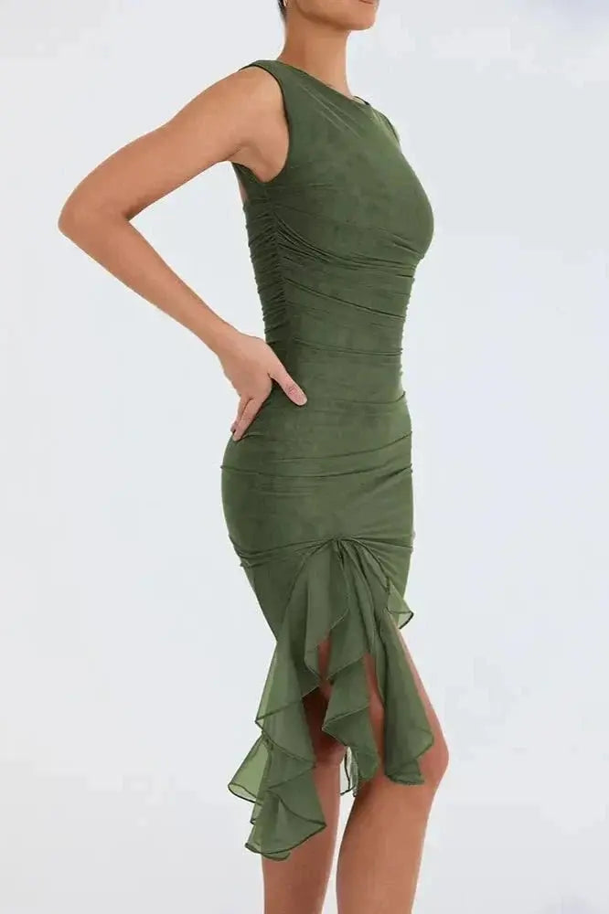 Aurevia | Women Ruched Sleeveless Midi Wedding Guest Dress TARHUS Dresses