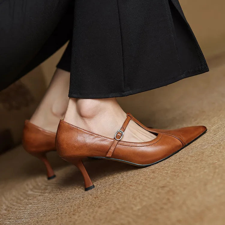 Lorena Genuine Leather Heels - TARHUS