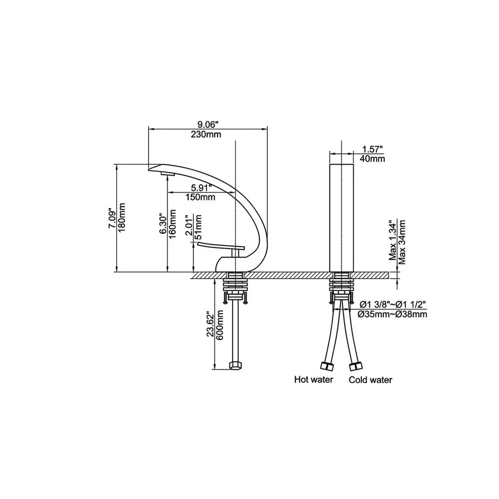 Modern Single Hole 1-Handle C-Shaped Curved Spout Bathroom Sink Faucet In Gold - TARHUS