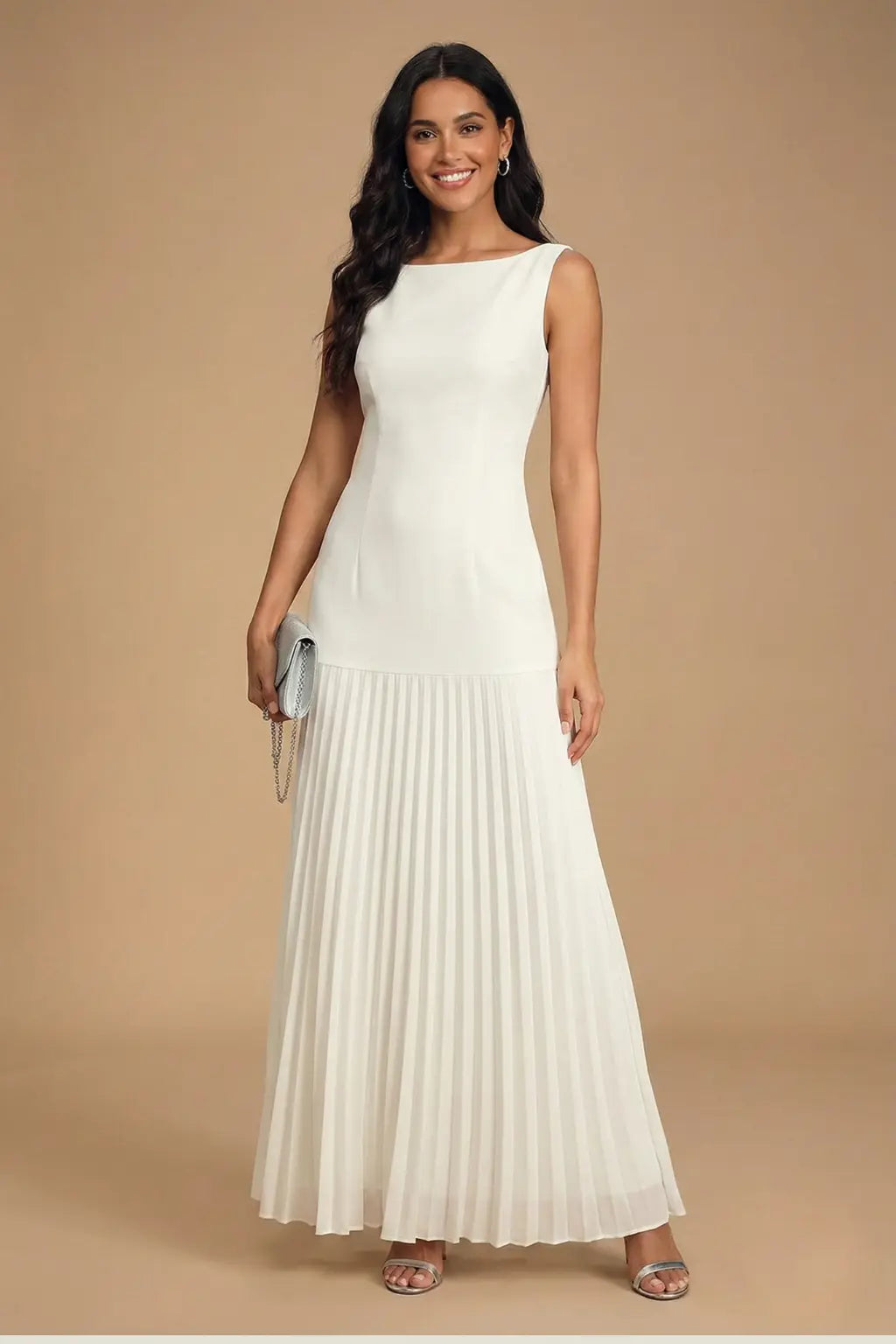 Sleeveless Fitted Bodice Pleated Maxi Evening Dress for Women TARHUS AS - Womens - Maxi Dress