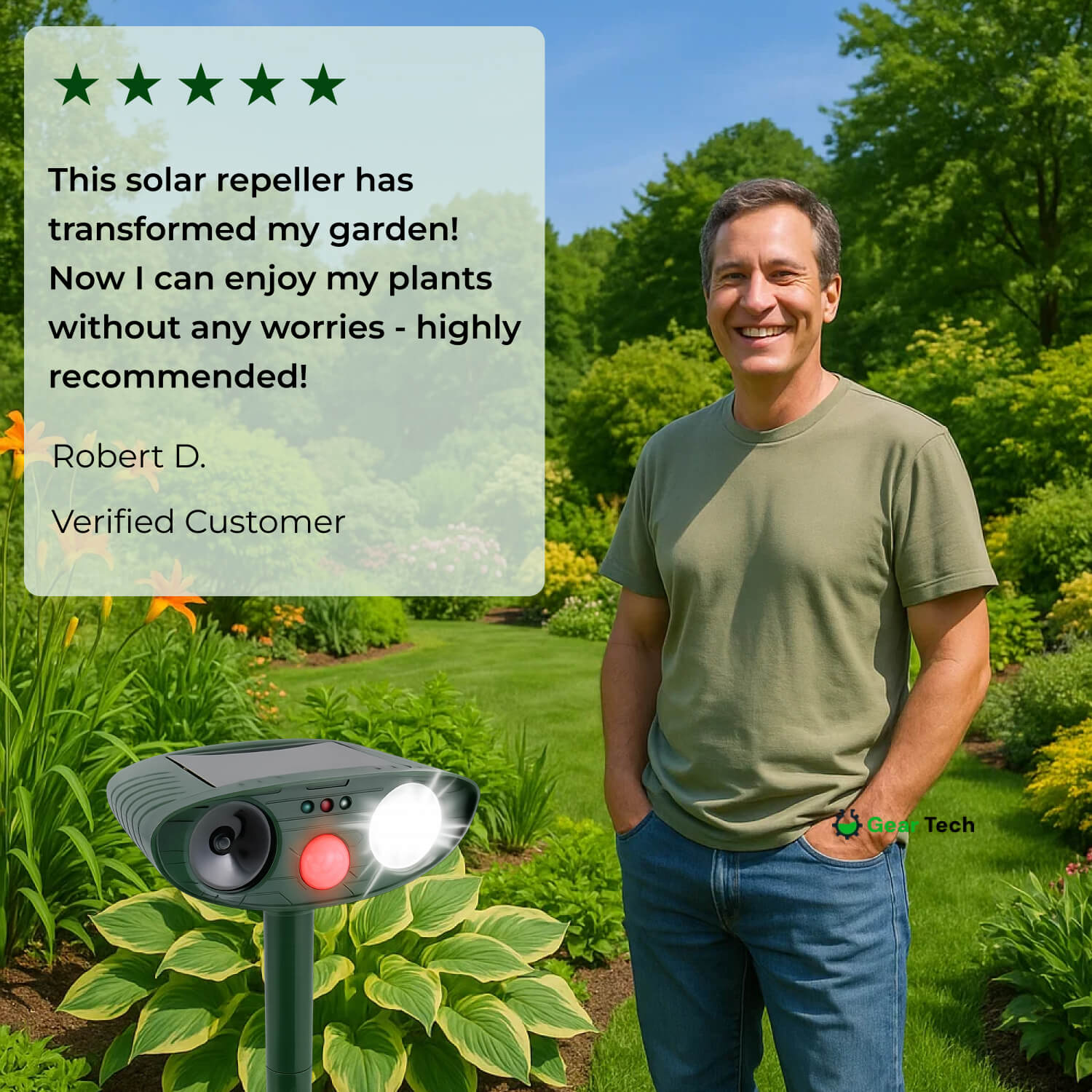 Solar-Powered Ultrasonic Deer Repeller - Effective Deer Deterrent for Gardens & Yards in 48 Hours - TARHUS